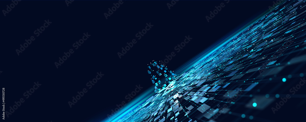 Fototapete Big data. Business and digital technologies. Data flow in a secure system. Wireless systems, globalization. Data analytics, blockchain technology. 3D illustration of circular paths