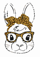 Bunny Face Leopard Glasses Headband Happy Easter Day