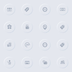 black friday gray vector icons on round rubber buttons. black friday icon set for web, mobile apps, ui design and promo business polygraphy