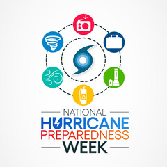 Hurricane preparedness week is observed each year in May. it is a effort to inform the public about hurricane hazards and to disseminate knowledge which can be used to prepare and take action. Vector