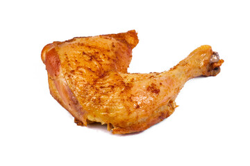 Fresh roasted chicken leg quarters on white isolated background.
