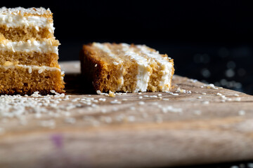 creamy cream and caramel cakes sprinkled with sesame