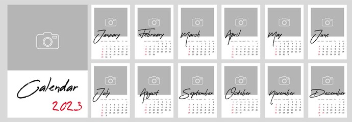 Calendar 2023 year. Week starts on Sunday. Vector calender