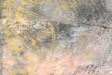 Art Abstract color acrylic and watercolor monotype painting. Gel printing plate. Canvas stain texture background.