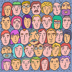 People avatar big set. Different portraits of hand drawing . Man and woman faces . Vector flat style cartoon illustration
