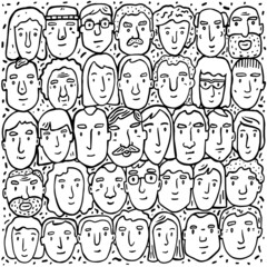 Big set of people avatars for social media, website. Doodle portraits fashionable girls and guys. Trendy hand drawn icons collection. Black and white vector illustration