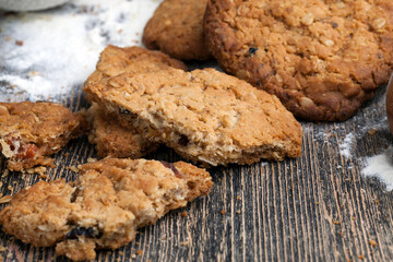 wheat-oatmeal cookies with peanuts, closeup