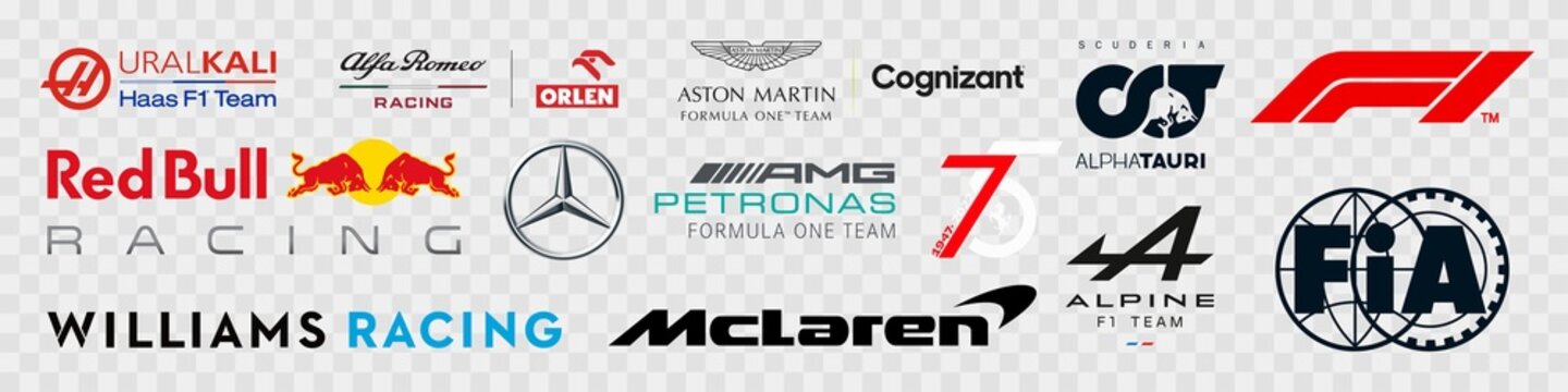 F1. Alfa Romeo Racing Orlen, AlphaTauri Honda, Alpine F1, Aston Martin Cognizant F1, Ferrari Mission Winnow, Uralkali Haas, McLaren F1, Mercedes-AMG Petronas F1, Red Bull Racing Honda, FIA.