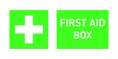 First aid box label. Emergency sing. Vector