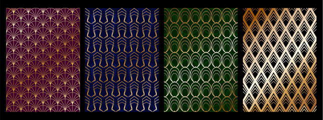 Art Deco Style Modern Patterns Set. 1920s Retro Colors Decor Backgrounds