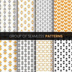 group of seamless patterns with yellow and black colors