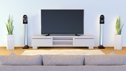 3D Render Living room with big plasma tv