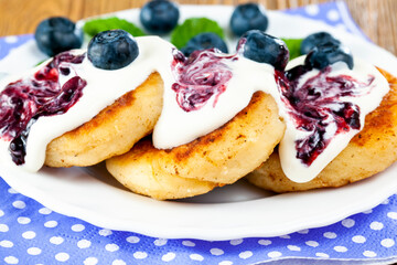 ripe and healthy blueberries with sauce and harvested