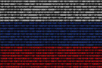 Hacker Russia. Digital Russian flag and a binary background cybersecurity concept with 0 and 1. Computer hacker Russia. Tricolor background from a binary code, cyber threat. Rutube.