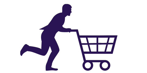 Man with dark blue cart