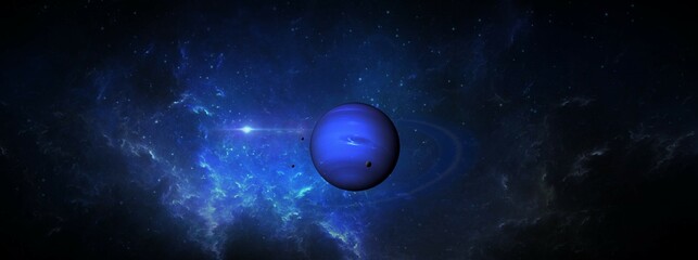 Obraz na płótnie Canvas panoramic view of planet neptune in space 3 d illustration