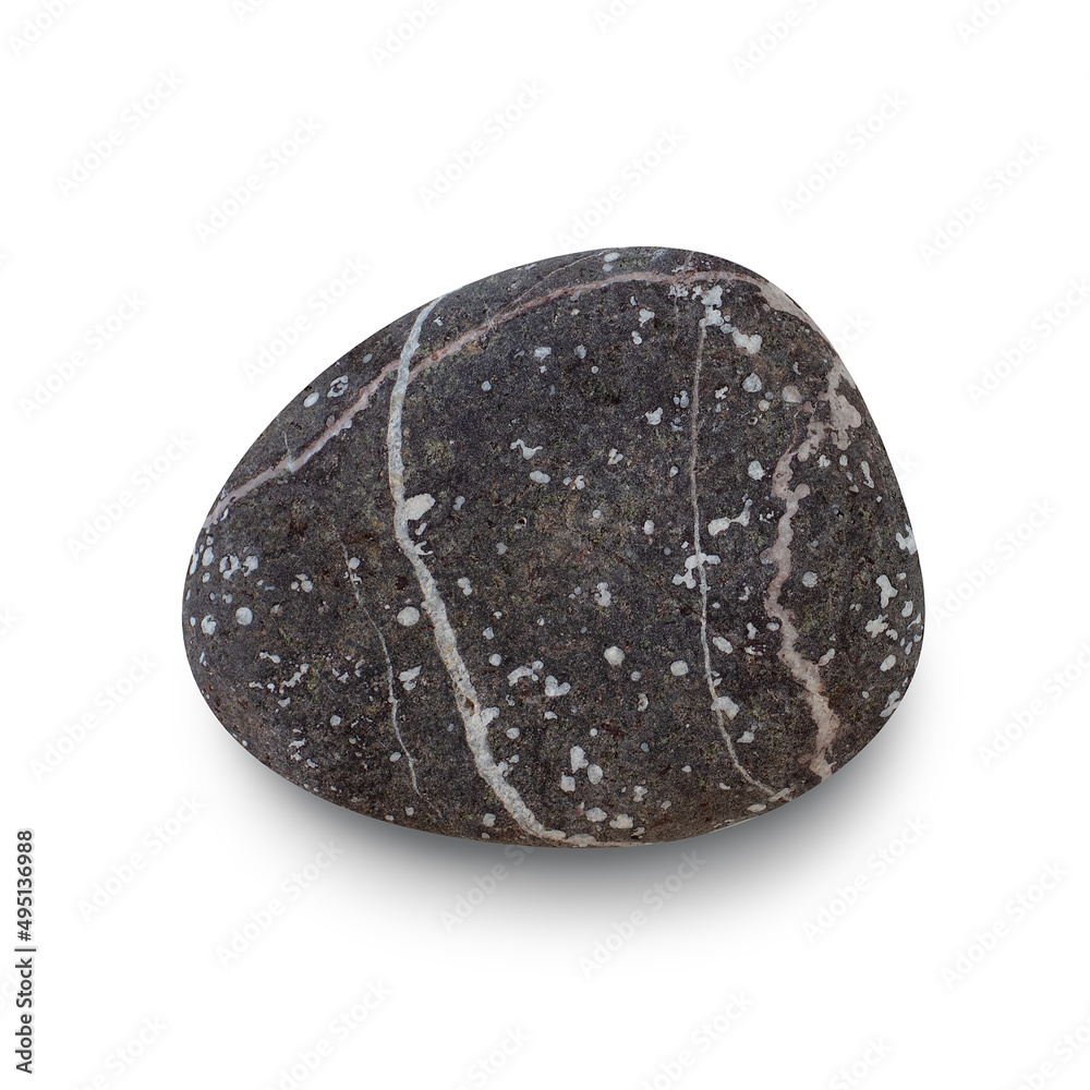 Aufkleber pebble. smooth gray sea stone isolated on white background with shadows, clipping path for isolation