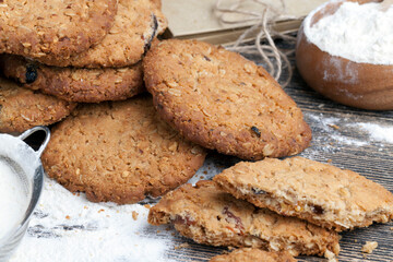 wheat-oatmeal cookies with peanuts, closeup