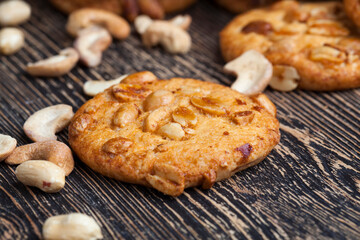 wheat-oatmeal cookies with peanuts, closeup