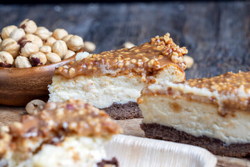 sweet and delicious cake with nuts and caramel
