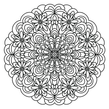 Mandala coloring book. Anti-stress coloring. Abstract vector black round, heptagon lace design - mandala, ethnic decorative element.

