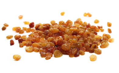 Pile raisins isolated on white background