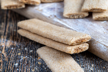 wheat long cookies stuffed with mashed different fruits