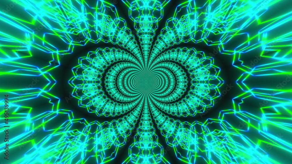 Poster neon road from the triangular arcade and balls, computer generated. 3d rendering of virtual backgrou
