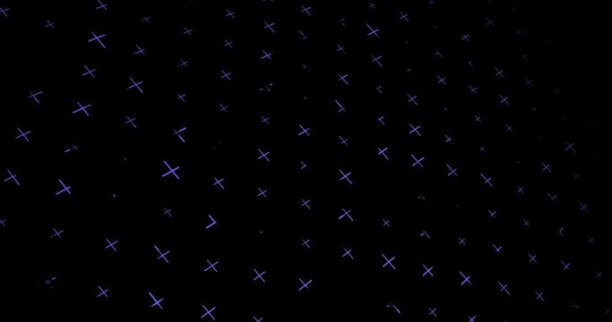 A wall consisting of crosses of low density at an angle on a dark background, the crosses of which are animated in a looped way increase and decrease
