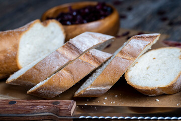 cut fresh wheat baguette into several pieces