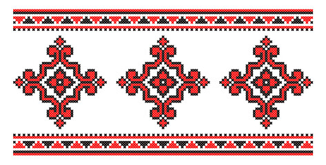 Ukrainian cross-stitch vector ornament scheme. Black and red illustration