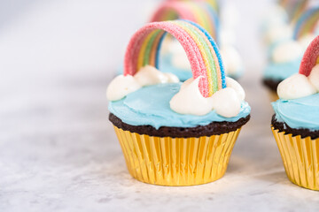 Unicorn rainbow chocolate cupcake