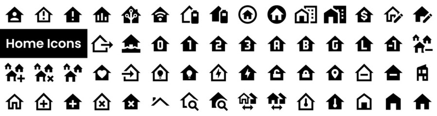 Collection of home icons. Black flat icon set isolated on white Background