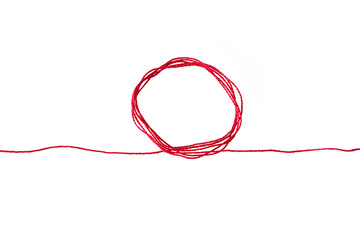 a red silk thread looped in a circle form, extending on both ends, symbolizing the red thread of fate in chinese tradition, on a pure white background with copy space