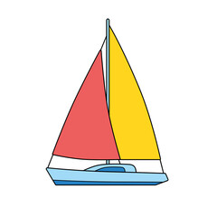 Sailboat or sailing yacht isolated cartoon vector illustration