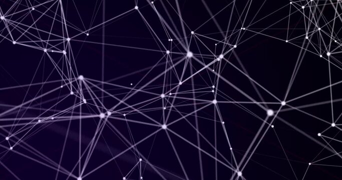 Network, digital, information light web moving in a looped pattern in a dark purple space but remaining connected
