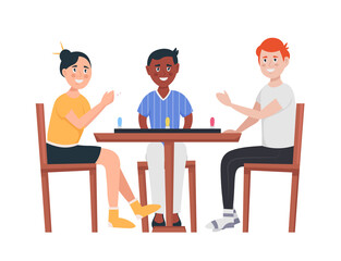 Friends playing board games. Isolated cartoon vector  illustration 
