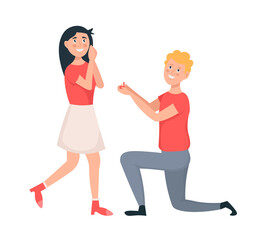 Man proposes a woman to marry. Cartoon vector illustration