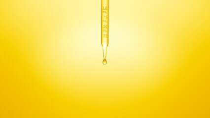 Macro shot graduated chemical dropper on yellow background | Abstract skin care ingredients...