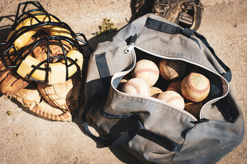 Old baseball equipment ready for practice