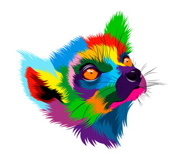 Abstract lemur head portrait from multicolored paints. Colored drawing. Vector illustration of paints - obrazy, fototapety, plakaty