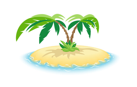 Island with two palm trees and sand isolated on white background. Vector illustration