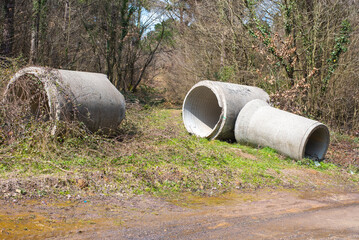 concrete duct pipes in the forest