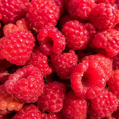 Bright red raspberry berries. Colorful background