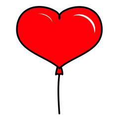Fototapeta na wymiar Inflatable balloon doodle clipart, red balloon on a string, valentines day symbol, hand drawn flat