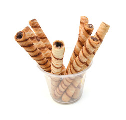 Waffle rolls isolated on white background