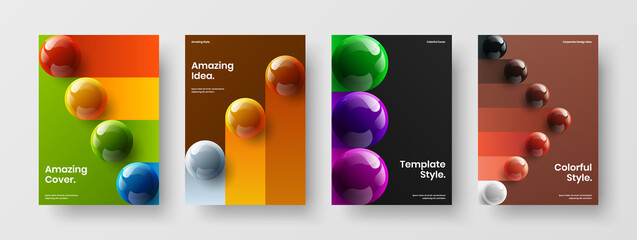 Simple 3D spheres handbill layout bundle. Trendy leaflet A4 vector design concept set.