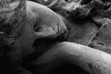 Sleeping Olympic goddess of love and beauty in antique mythology Aphrodite (Venus) Fragment of ancient statue.