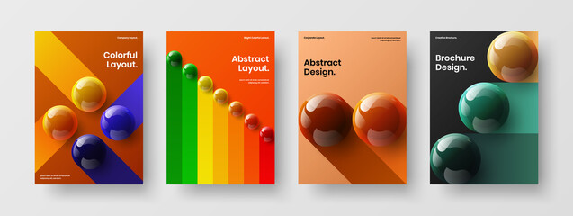 Clean annual report A4 design vector template collection. Creative realistic balls flyer illustration bundle.