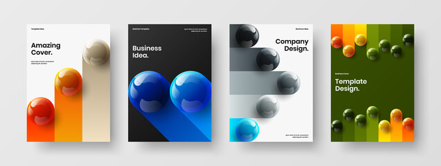 Premium annual report A4 vector design template collection. Creative realistic spheres corporate identity layout composition.